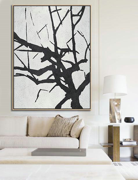 Original Painting Hand Made Large Abstract Art,Black And White Minimalist Painting On Canvas - Acrylic Painting On Canvas